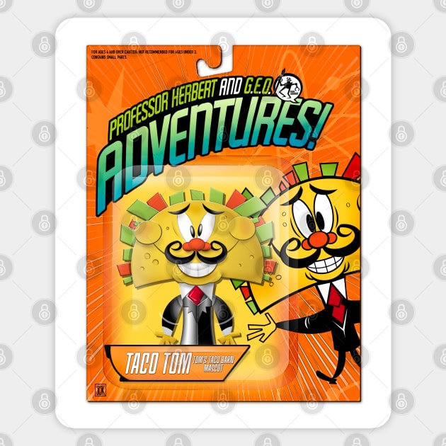 PROFESSOR HERBERT AND G.E.O. ADVENTURES: TACO TOM Action Figure Art Print Sticker by StudioSiskart 